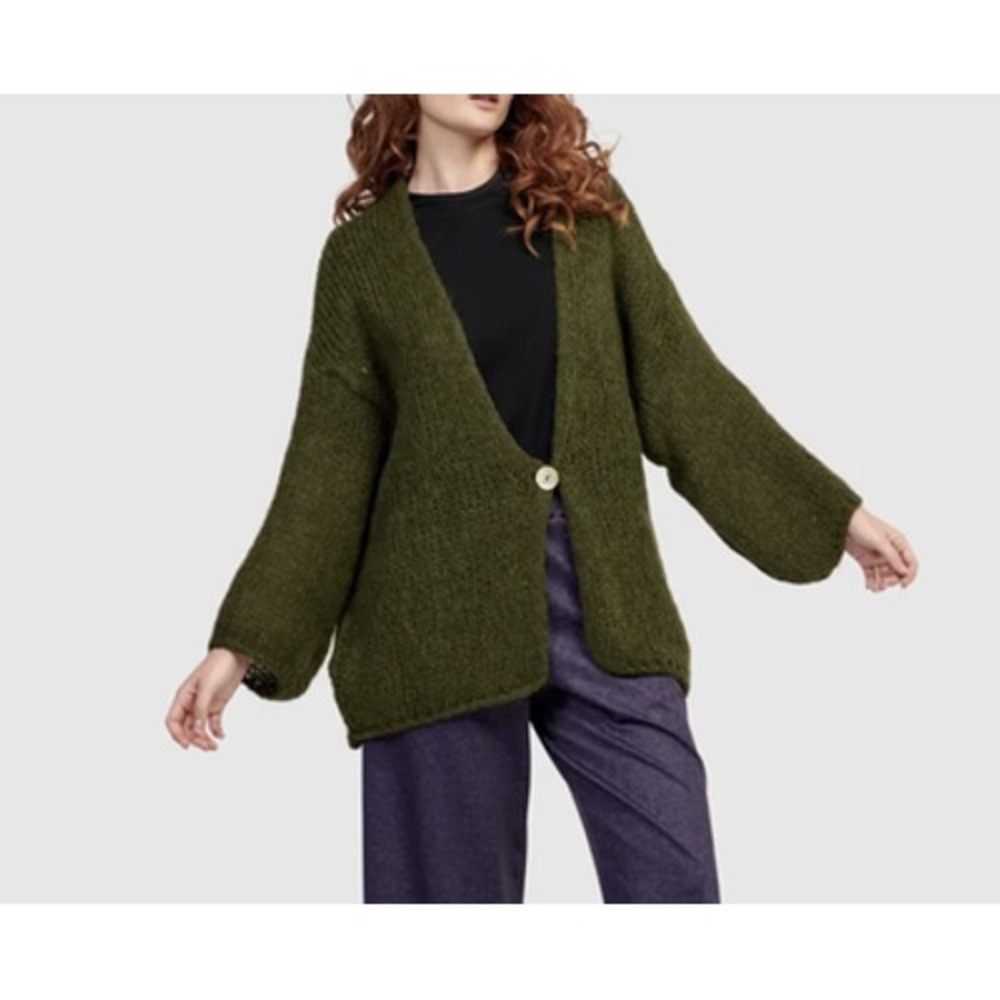 Alembika Cardigan Sweater Womens Large Edith Open Knit Green Mohair Oversized